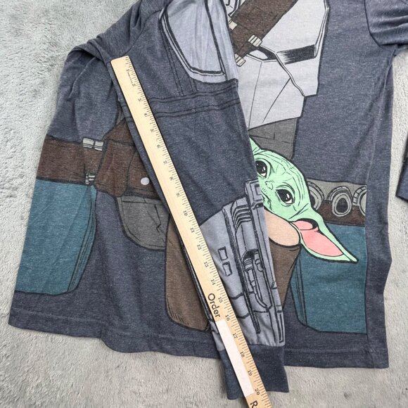 Star Wars Mandalorian Shirt Men Large Gray Baby Yoda Mad Engine Long Sleeve AOP - Picture 6 of 7